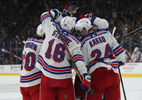 Artemi Panarin #10 of the New York Rangers celebrates after scoring a goal