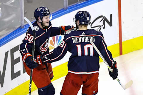 Eric Robinson #50 of the Columbus Blue Jackets (Photo by Elsa/Getty Images)