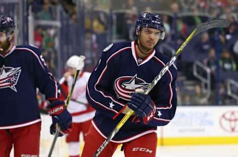 Mar 17, 2016; Columbus, OH, USA; Columbus Blue Jackets defenseman Seth Jones (3) against the Detroit Red Wings at Nationwide Arena. The Red Wings won 3-1. Mandatory Credit: Aaron Doster-USA TODAY Sports