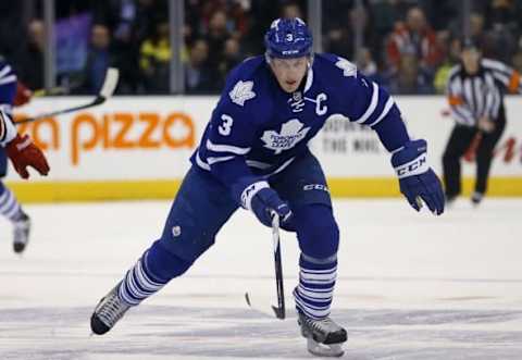 Dion Phaneuf (3) chases a puck. Mandatory Credit: John E. Sokolowski-USA TODAY Sports