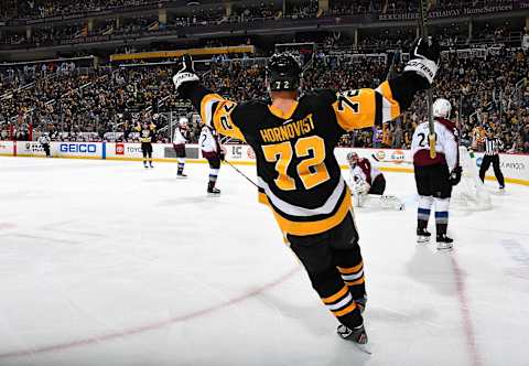 PITTSBURGH, PA – DECEMBER 04: Patric Hornqvist #72 of the Pittsburgh Penguins celebrates his second goal of the game during the third period against the Colorado Avalanche at PPG Paints Arena on December 4, 2018 in Pittsburgh, Pennsylvania. (Photo by Joe Sargent/NHLI via Getty Images)