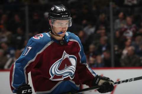 DENVER, CO – FEBRUARY 26: Tyson Jost #17 of the Colorado Avalanche skates against the Vancouver Canucks at the Pepsi Center on February 26, 2018 in Denver, Colorado. (Photo by Michael Martin/NHLI via Getty Images)