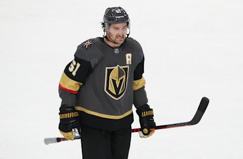 LAS VEGAS, NEVADA – NOVEMBER 21: Mark Stone #61 of the Vegas Golden Knights skates during the third period against the San Jose Sharks at T-Mobile Arena on November 21, 2019 in Las Vegas, Nevada. (Photo by Zak Krill/NHLI via Getty Images)