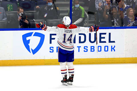 Nick Suzuki #14 of the Montreal Canadiens. (Photo by Mike Ehrmann/Getty Images)