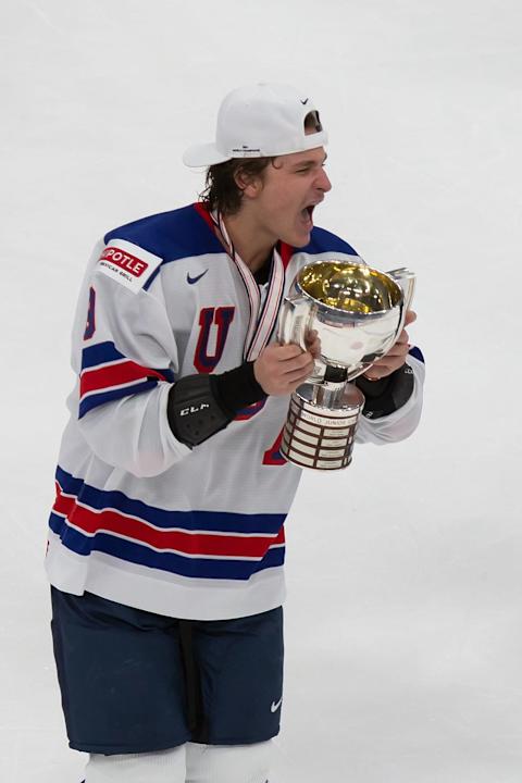 Trevor Zegras #9 of the United States (Photo by Codie McLachlan/Getty Images)