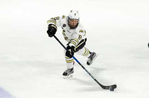 PROVIDENCE, RI – MARCH 24: Sheldon Dries #8 of the Western Michigan Broncos skates against the Air Force Falcons during game two of the NCAA Division I Men’s Ice Hockey East Regional Championship semifinal at the Dunkin’ Donuts Center on March 24, 2017 in Providence, Rhode Island. The Falcons won 5-4. (Photo by Richard T Gagnon/Getty Images)