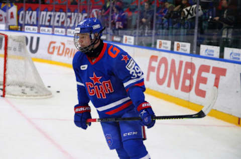 Matvei Michkov #39, 2023 NHL Draft (Photo by Maksim Konstantinov/SOPA Images/LightRocket via Getty Images)