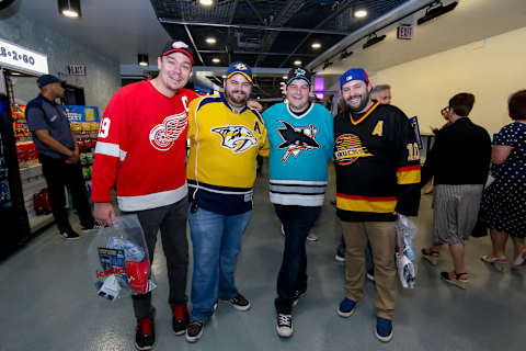 VANCOUVER, BC – JUNE 21: A group of fans pose during the 2019 NHL Draft at Rogers Arena on June 21, 2019 in Vancouver, British Columbia, Canada. (Photo by Jonathan Kozub/NHLI via Getty Images)