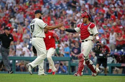 Garcia celebrates his first save for 2018. Photo by H. Martin/Getty Images.