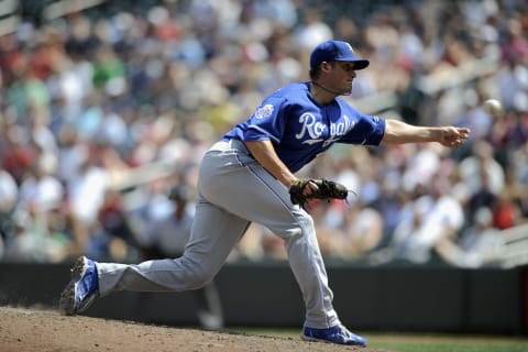 MINNEAPOLIS, MN – JUNE 30: Tommy Hottovy #46 of the Kansas City Royals delivers a pitch against the Minnesota Twins during the eighth inning of the first game of a doubleheader on June 30, 2012 at Target Field in Minneapolis, Minnesota. The Twins defeated the Royals 7-2. (Photo by Hannah Foslien/Getty Images)