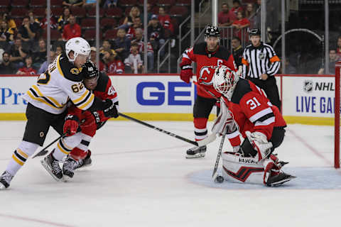 New Jersey Devils goaltender Gilles Senn (31): (Ed Mulholland-USA TODAY Sports)