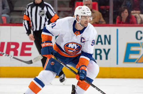 DETROIT, MI – APRIL 07: John Tavares #91 of the New York Islanders follows the play against the Detroit Red Wings during an NHL game at Little Caesars Arena on April 7, 2018 in Detroit, Michigan. The Islanders defeated the Wings 4-3 in overtime. (Photo by Dave Reginek/NHLI via Getty Images) *** Local Caption *** John Tavares