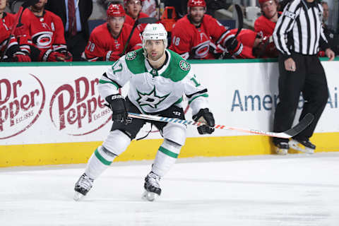 DALLAS, TX – FEBRUARY 23: Andrew Cogliano #17 of the Dallas Stars skates against the Carolina Hurricanes at the American Airlines Center on February 23, 2019 in Dallas, Texas. (Photo by Glenn James/NHLI via Getty Images)