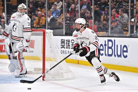 BOSTON, MA – MARCH 22: Northeastern Huskies defenseman Jordan Harris (2) (Photo by Michael Tureski/Icon Sportswire via Getty Images)