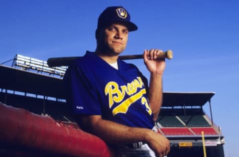 MILWAUKEE, WI – 1994: John Jaha #32 of the Milwaukee Brewers poses in 1994 in Milwaukee, Wisconsin. (Photo by Ronald C. Modra/Sports Imagery/Getty Images)