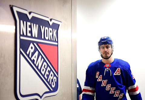 NEW YORK, NEW YORK – NOVEMBER 12: Chris Kreider #20 of the New York Rangers comes out of the locker room for the second period of their game against the Pittsburgh Penguins at Madison Square Garden on November 12, 2019 in New York City. (Photo by Emilee Chinn/Getty Images)