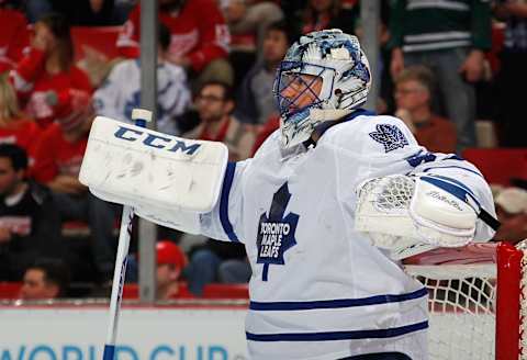 DETROIT, MI – MARCH 13: Jonathan Bernier #45 of the Toronto Maple Leafs  (Photo by Gregory Shamus/Getty Images)