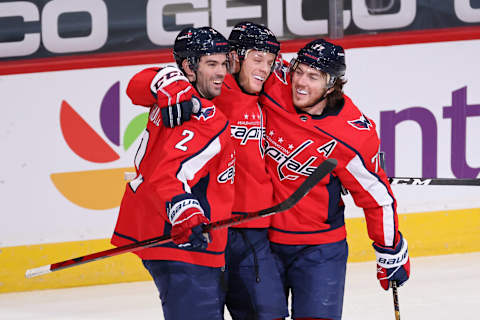 John Carlson, Justin Schultz, T.J. Oshie, Washington Capitals Mandatory Credit: Geoff Burke-USA TODAY Sports