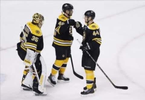 Apr 2, 2013; Boston, MA, USA; Boston Bruins goalie Anton Khudobin (35) Mandatory Credit: Greg M. Cooper-USA TODAY Sports