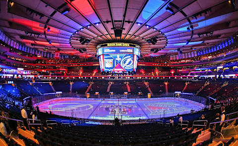 Jun 1, 2022; New York, New York, USA; A general view of Madison Square Garden before game one of the Eastern Conference Final of the 2022 Stanley Cup Playoffs between the New York Rangers and Tampa Bay Lightning. Mandatory Credit: Danny Wild-USA TODAY Sports