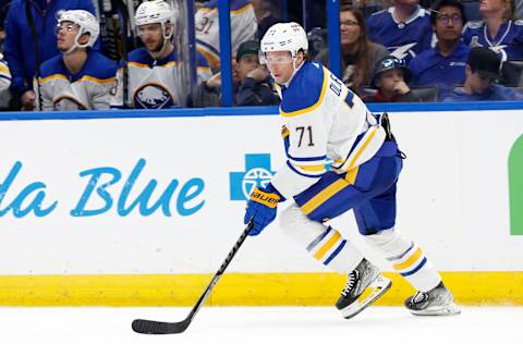 Apr 10, 2022; Tampa, Florida, USA;Buffalo Sabres left wing Victor Olofsson (71) skates against the Tampa Bay Lightning during the third period at Amalie Arena. Mandatory Credit: Kim Klement-USA TODAY Sports