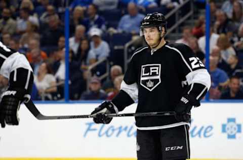 Feb 7, 2017; Tampa, FL, USA; Los Angeles Kings right wing Dustin Brown (23) against the Tampa Bay Lightning during the second period at Amalie Arena. Mandatory Credit: Kim Klement-USA TODAY Sports