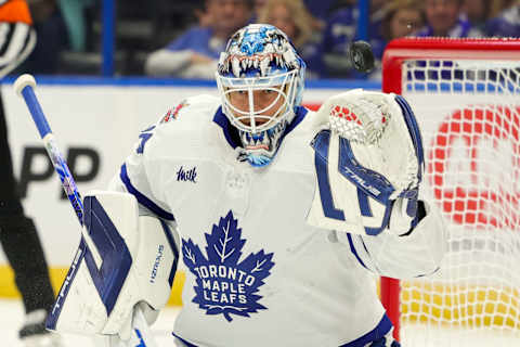 Oct 21, 2023; Tampa, Florida, USA; Toronto Maple Leafs goaltender Ilya Samsonov (35)   Credit: Nathan Ray Seebeck-USA TODAY Sports