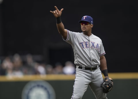 SEATTLE, WA – SEPTEMBER 30: Adrian Beltre #29 of the Texas Rangers gestures to the dugout during a game against the Seattle Mariners at Safeco Field on September 30, 2018 in Seattle, Washington. The Mariners won the game 3-1. (Photo by Stephen Brashear/Getty Images)