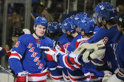 Kaapo Kakko #24 of the New York Rangers celebrates his goal a. (Photo by Bruce Bennett/Getty Images)