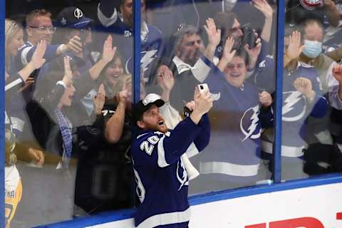 Blake Coleman #20 of the Tampa Bay Lightning. (Photo by Mike Carlson/Getty Images)