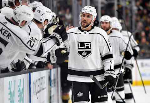 LAS VEGAS, NEVADA – JANUARY 09: Alec Martinez #27 of the Los Angeles Kings celebrates after scoring a goal during the first period against the Vegas Golden Knights at T-Mobile Arena on January 09, 2020 in Las Vegas, Nevada. (Photo by Jeff Bottari/NHLI via Getty Images)