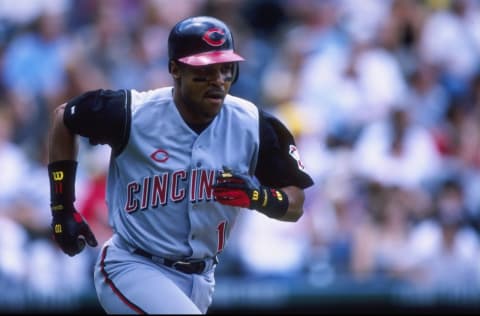 19 May 1999: Barry Larkin #11 of the Cincinnati Reds runs to the base during the game against the Colorado Rockies at the Coors Field in Denver, Colorado. The Reds defeated the Rockies 12-24. Mandatory Credit: Brian Bahr /Allsport