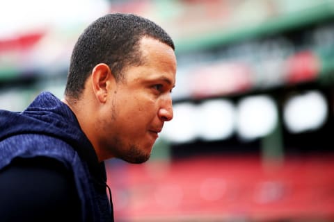 BOSTON, MA – JUNE 07: Miguel Cabbrera #24 of the Detroit Tigers looks on before a game against the Boston Red Sox at Fenway Park on June 07, 2018 in Boston, Massachusetts. (Photo by Adam Glanzman/Getty Images)