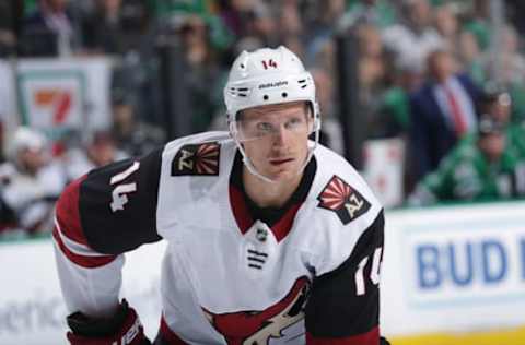 DALLAS, TX – FEBRUARY 4: Richard Panik #14 of the Arizona Coyotes skates against the Dallas Stars at the American Airlines Center on February 4, 2019 in Dallas, Texas. (Photo by Glenn James/NHLI via Getty Images)