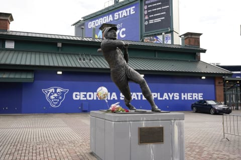 The Hank Aaron statue at Truist Park in Atlanta Dale Zanine-USA TODAY Sports