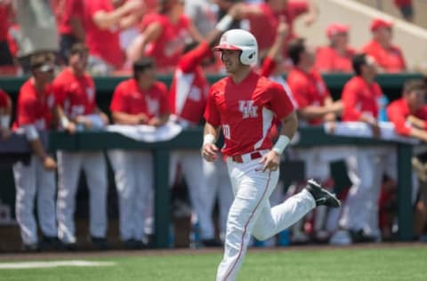 HOUSTON, TX – JUNE 03: University of Houston Cougar infielder Connor Wong (10) scores a run in the first inning of the Houston Regional baseball game between the Baylor Bears and Houston Cougars on June 3, 2017 at Schroeder Park in Houston, Texas. (Photo by Leslie Plaza Johnson/Icon Sportswire via Getty Images)