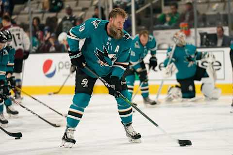 San Jose Sharks center Joe Thornton (19). Mandatory Credit: Stan Szeto-USA TODAY Sports