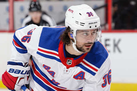 OTTAWA, ON – FEBRUARY 17: Mats Zuccarello #36 of the New York Rangers looks on in a game against the Ottawa Senators at Canadian Tire Centre on February 17, 2018 in Ottawa, Ontario, Canada. (Photo by Jana Chytilova/Freestyle Photography/Getty Images) *** Local Caption ***