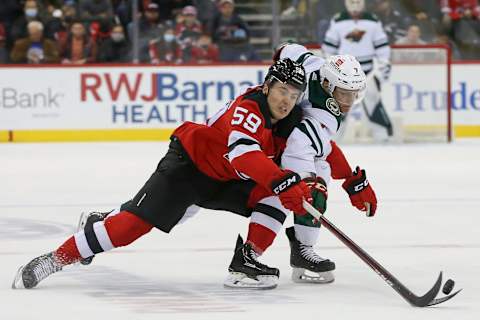 New Jersey Devils left wing Janne Kuokkanen (59): Tom Horak-USA TODAY Sports