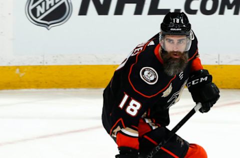 ANAHEIM, CA – NOVEMBER 7: Patrick Eaves #18 of the Anaheim Ducks skates during the game against the Calgary Flames on November 7, 2018, at Honda Center in Anaheim, California. (Photo by Debora Robinson/NHLI via Getty Images)