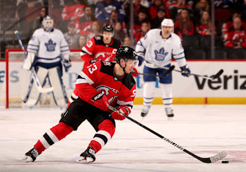 Jesper Bratt #63 of the New Jersey Devils. (Photo by Elsa/Getty Images)