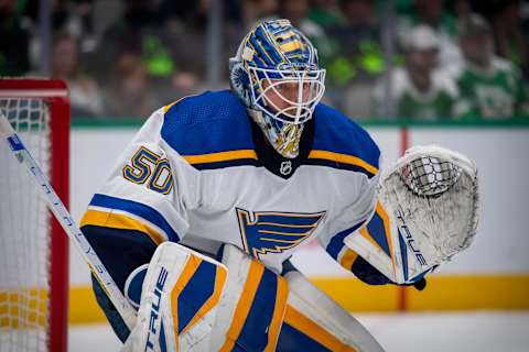 St. Louis Blues goaltender Jordan Binnington (50)Mandatory Credit: Jerome Miron-USA TODAY Sports