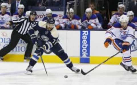 NHL Power Rankings: Columbus Blue Jackets left wing Nick Foligno (71) carries the puck as Edmonton Oilers defenseman Adam Larsson (6) defends during the first period at Nationwide Arena. Mandatory Credit: Russell LaBounty-USA TODAY Sports