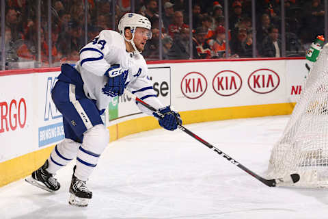 PHILADELPHIA, PA – DECEMBER 03: Morgan Rielly #44 of the Toronto Maple Leafs . (Photo by Mitchell Leff/Getty Images)