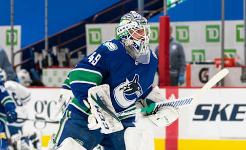 Goalie Braden Holtby #49 of the Vancouver Canucks. (Photo by Rich Lam/Getty Images)