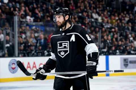 LOS ANGELES, CA – DECEMBER 18: Drew Doughty #8 of the Los Angeles Kings looks on while waiting for play to resume during the third period of the game against the Winnipeg Jets at STAPLES Center on December 18, 2018 in Los Angeles, California. (Photo by Juan Ocampo/NHLI via Getty Images)