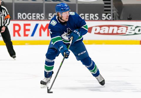 Brock Boeser of the Vancouver Canucks. (Photo by Rich Lam/Getty Images)