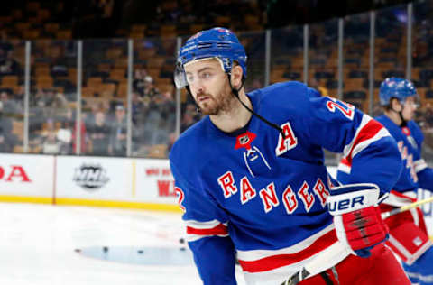 BOSTON, MA – MARCH 27: New York Rangers defenseman Kevin Shattenkirk (22) before a game between the Boston Bruins and the New York Rangers on March 27, 2019, at TD Garden in Boston, Massachusetts. (Photo by Fred Kfoury III/Icon Sportswire via Getty Images)