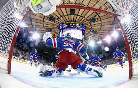 NEW YORK, NEW YORK – MAY 15: Igor Shesterkin #31 of the New York Rangers skates against the Pittsburgh Penguins in Game Seven of the First Round of the 2022 Stanley Cup Playoffs at Madison Square Garden on May 15, 2022 in New York City. (Photo by Bruce Bennett/Getty Images)