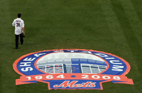 NEW YORK – SEPTEMBER 28: Former Mets catcher Mike Piazza walks on the field in a post-game ceremony after the last regular season baseball game ever played in Shea Stadium against the Florida Marlins on September 28, 2008, in the Flushing neighborhood of the Queens borough of New York City. The Mets plan to start next season at their new stadium Citi Field after playing in Shea for over 44 years. (Photo by Nick Laham/Getty Images)